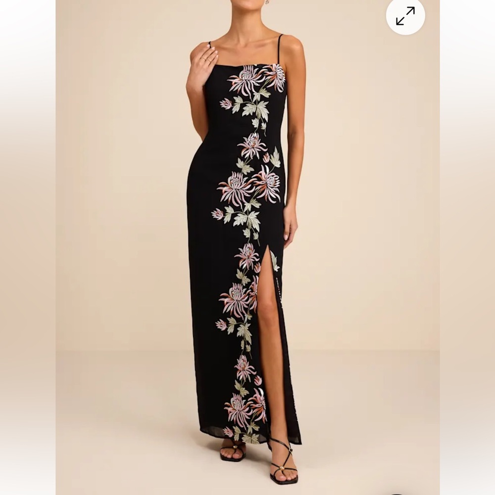 Lulu's Black Floral-Embroidered Slip Maxi Dress